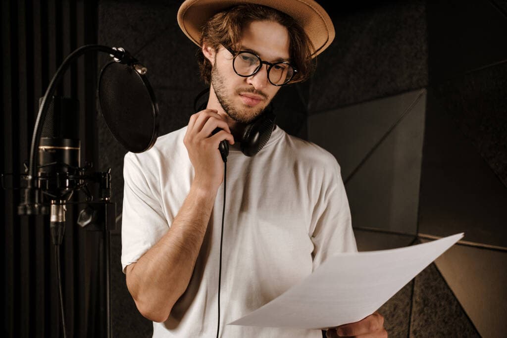 Voice actor in professional recording studio